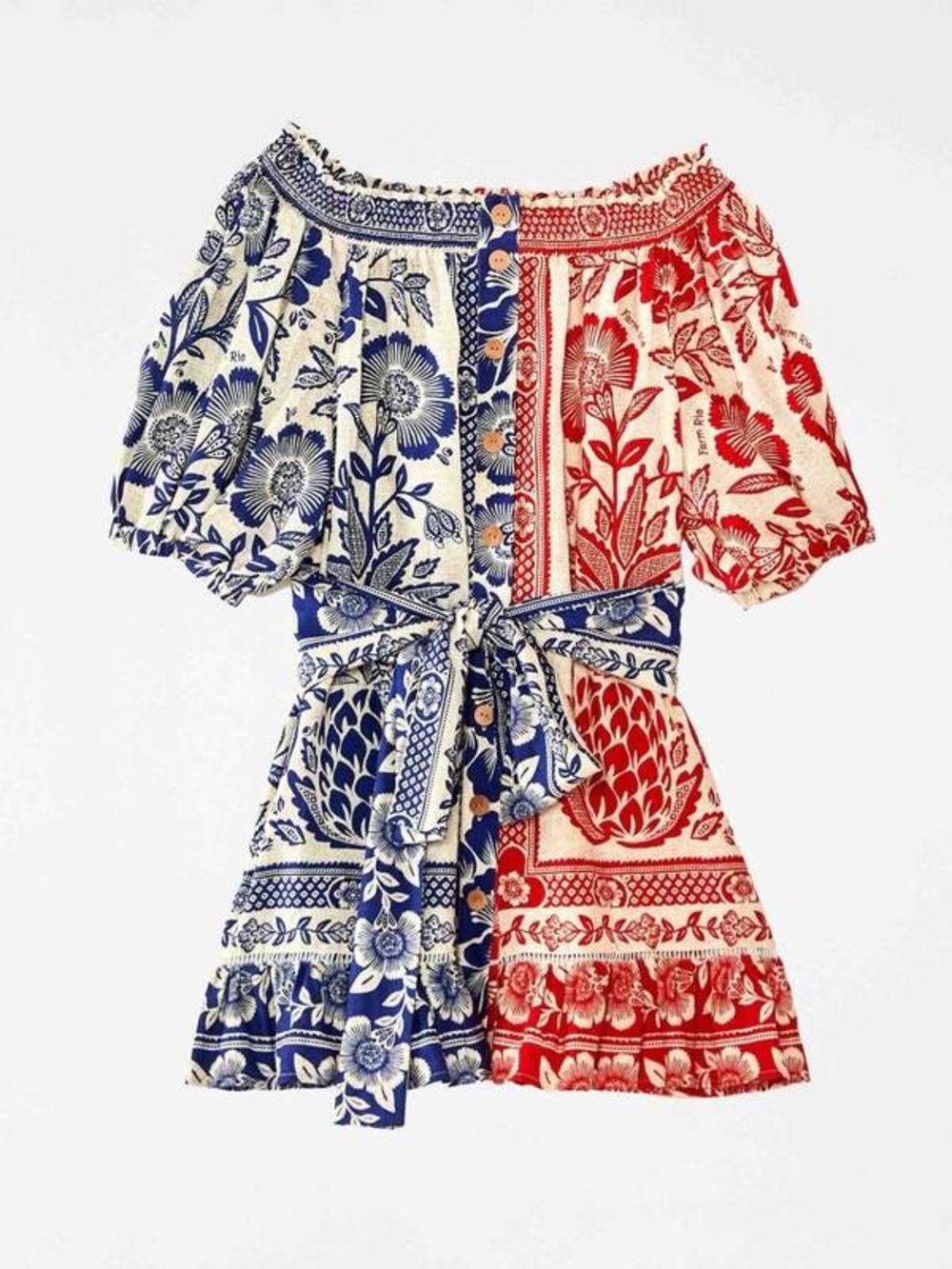 FARM Rio Mixed Pineapple Garden Mini Dress in red + blue floral print